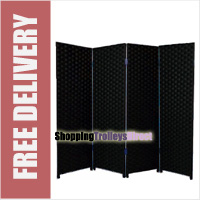 Wicker Handwoven 4 Part Panel Partition Room Divider Screen Black Double Weave